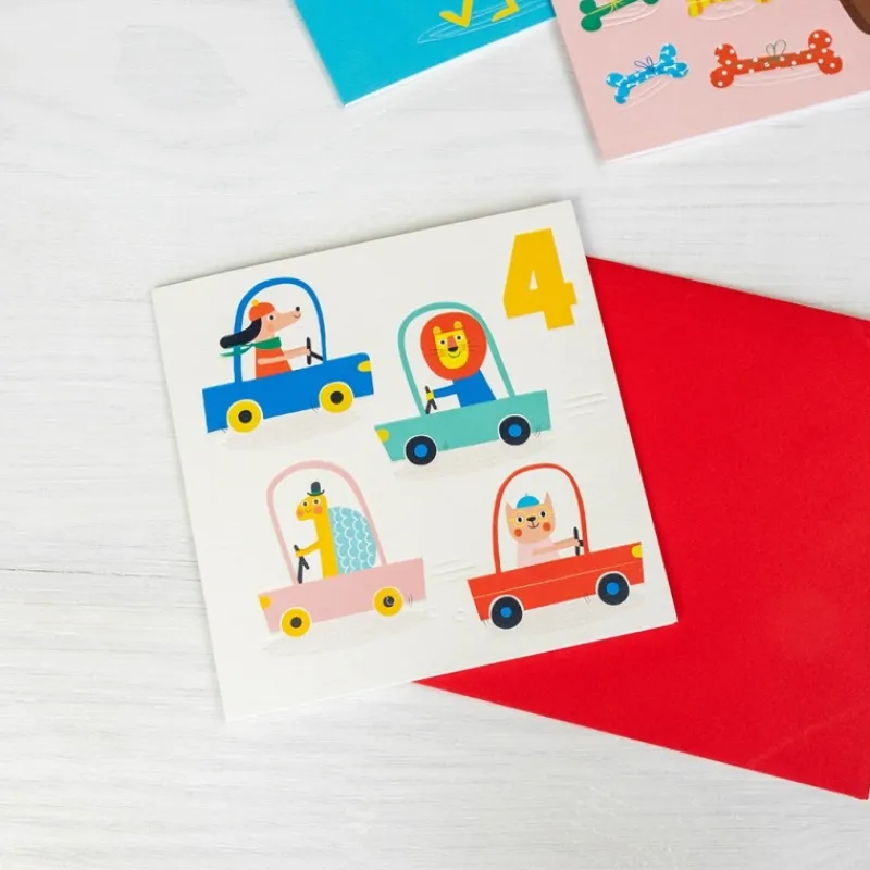Rex London Birthday card - Driving animals FOUR Best