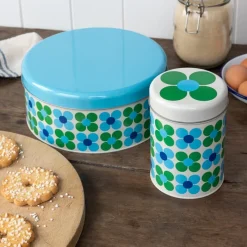 Rex London Canister storage tin - Blue and green Daisy Clearance
