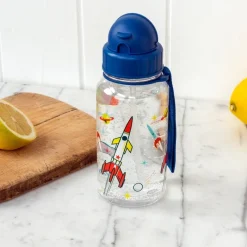 Rex London Children's water bottle with straw 500ml - Space Age clear Clearance
