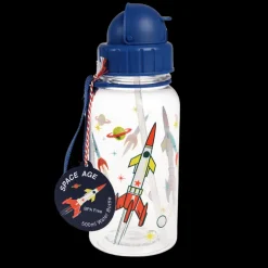 Rex London Children's water bottle with straw 500ml - Space Age clear Clearance