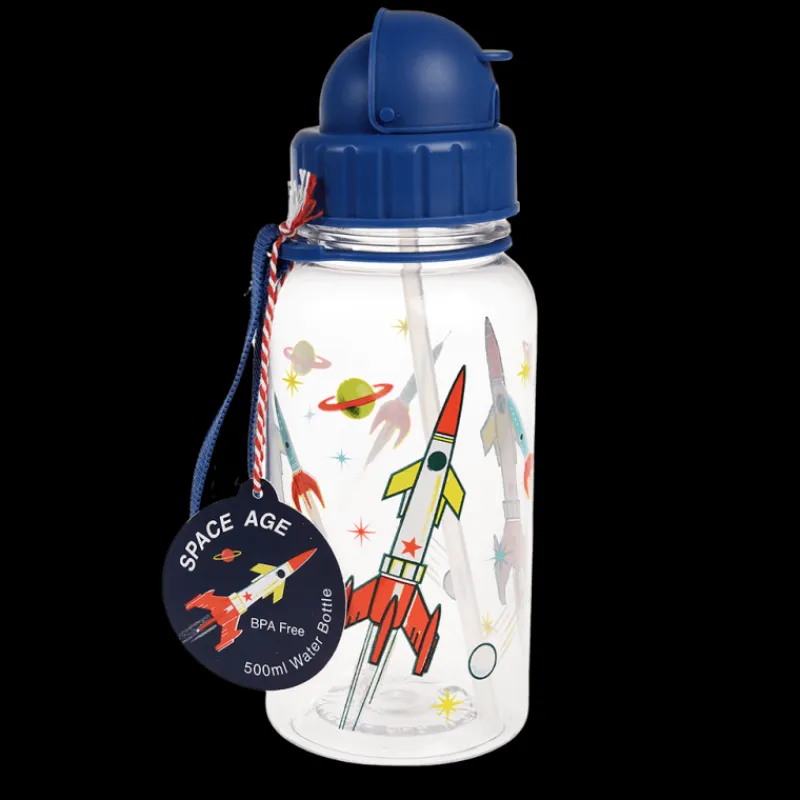 Rex London Children's water bottle with straw 500ml - Space Age clear Clearance