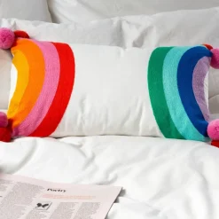 Rex London Embroidered cushion with pom poms - Rainbow Sale