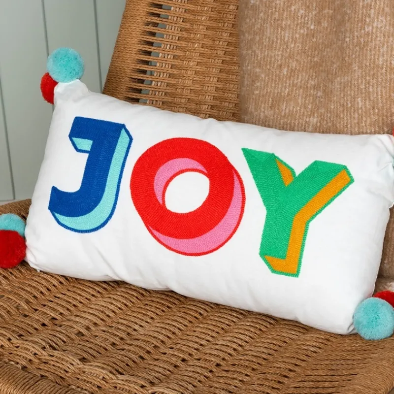 Rex London Embroidered cushion with pom poms - Joy Hot