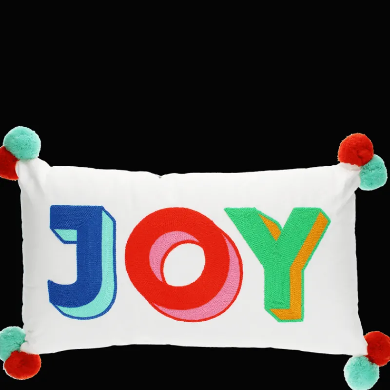 Rex London Embroidered cushion with pom poms - Joy Hot