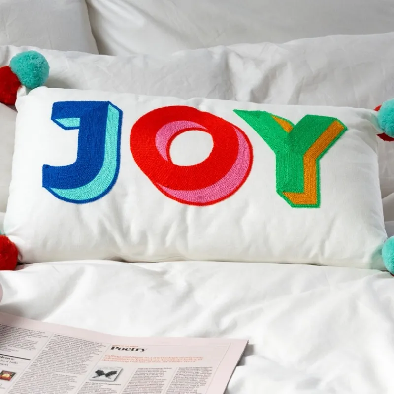 Rex London Embroidered cushion with pom poms - Joy Hot