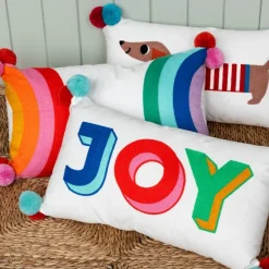 Rex London Embroidered cushion with pom poms - Joy Hot