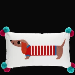 Rex London Embroidered cushion with pom poms - Sausage Dog Fashion