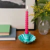 Rex London Enamel cupped flower candle holder - Aqua Online