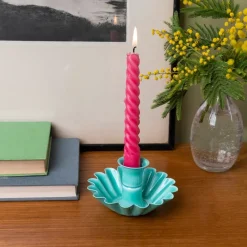 Rex London Enamel cupped flower candle holder - Aqua Online