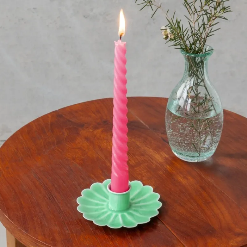 Rex London Enamel flat flower candle holder - Green Outlet