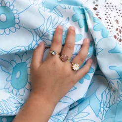Rex London Glitter rings (set of 3) - Heart & flower Hot