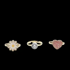 Rex London Glitter rings (set of 3) - Heart & flower Hot