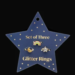 Rex London Glitter rings (set of 3) - Star, rainbow & moon Discount