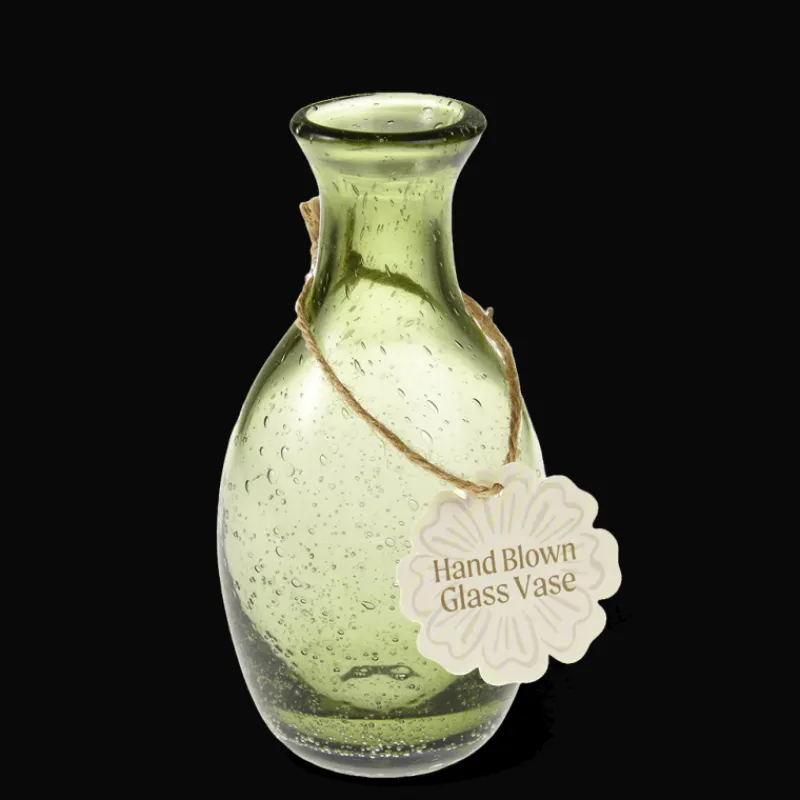 Rex London Hand blown bubble glass vase - Olive green Hot