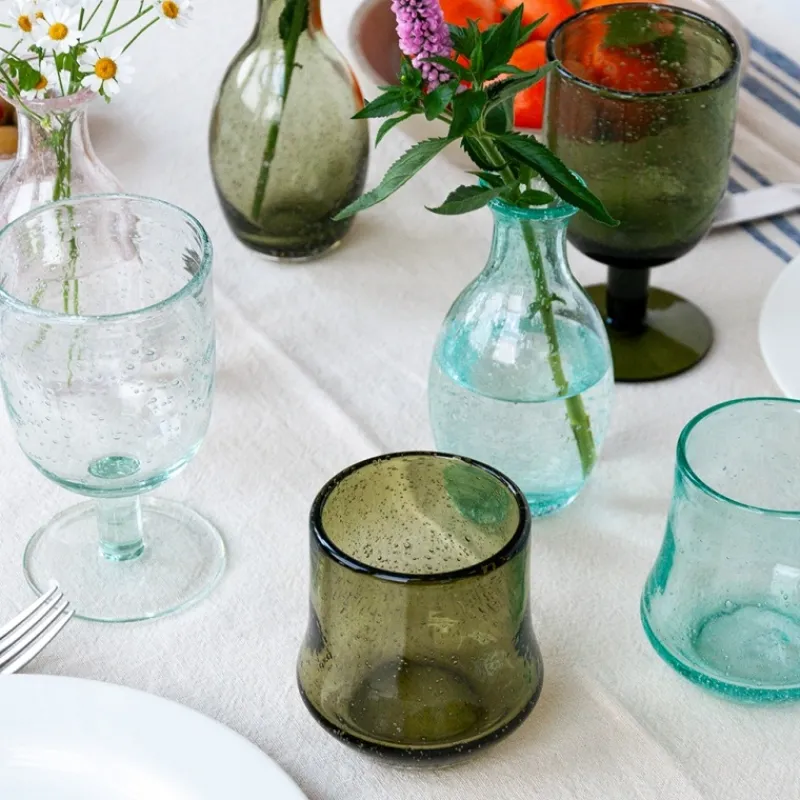 Rex London Hand blown bubble glass vase - Olive green Hot