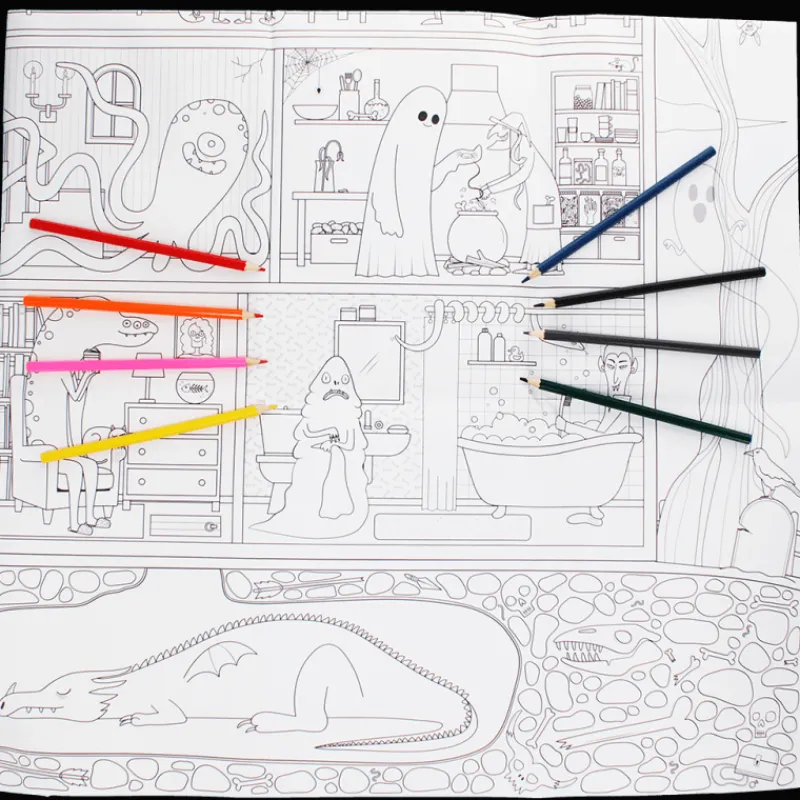 Rex London Large colouring poster with pencils - Haunted House Best