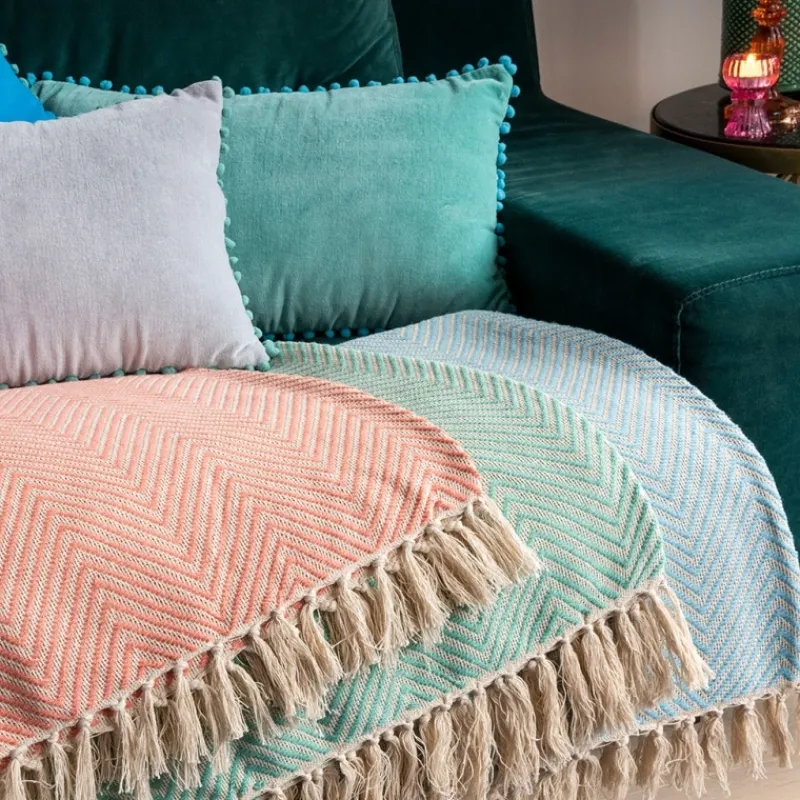 Rex London Large herringbone throw (225 x 150 cm) - Aqua Hot