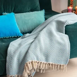 Rex London Large herringbone throw (225 x 150 cm) - Pale blue Online