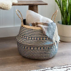 Rex London Large seagrass belly basket - Navy blue Online