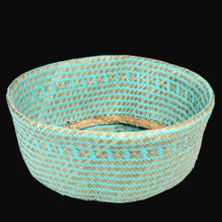 Rex London Large seagrass belly basket - Turquoise Hot