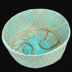 Rex London Large seagrass belly basket - Turquoise Hot