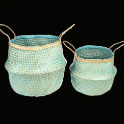 Rex London Large seagrass belly basket - Turquoise Hot