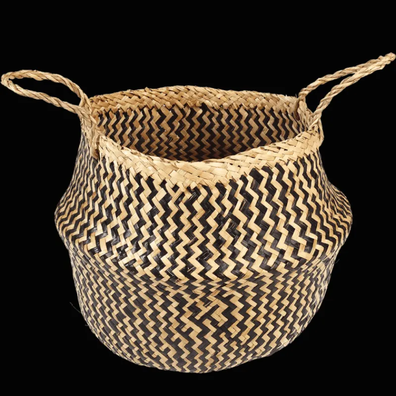 Rex London Medium seagrass belly basket - Black zigzag Discount