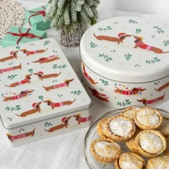Rex London Mince pie storage tin - Festive Sausage Dog Best