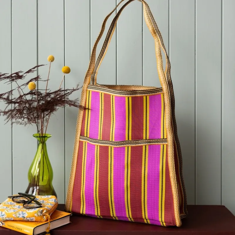 Rex London Recycled woven bag with side pocket - Yellow, pink, red Online