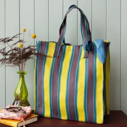 Rex London Recycled woven shopping bag - Brown, yellow, teal Discount
