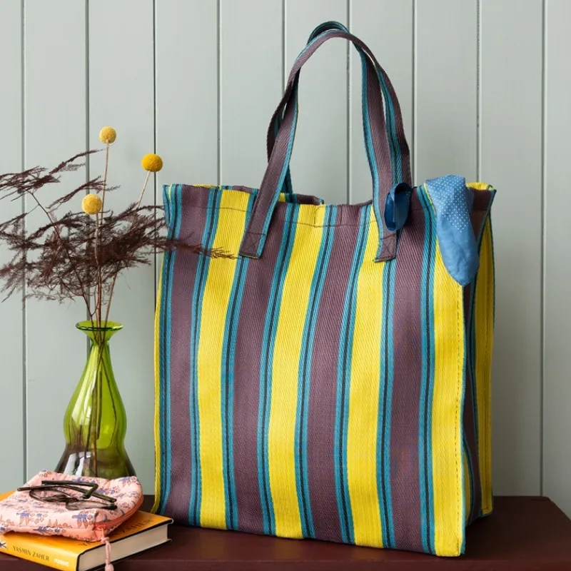 Rex London Recycled woven shopping bag - Brown, yellow, teal Discount