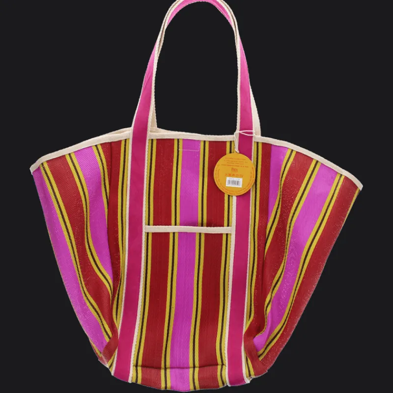 Rex London Recycled woven tote bag with canvas handles - Yellow, pink, red Fashion
