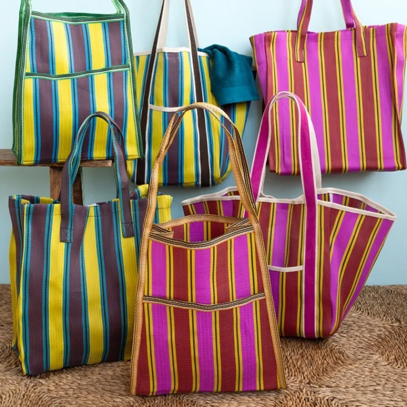 Rex London Recycled woven tote bag with canvas handles - Yellow, pink, red Fashion