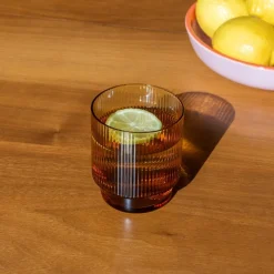 Rex London Retro ribbed glass tumbler 325ml - Amber New