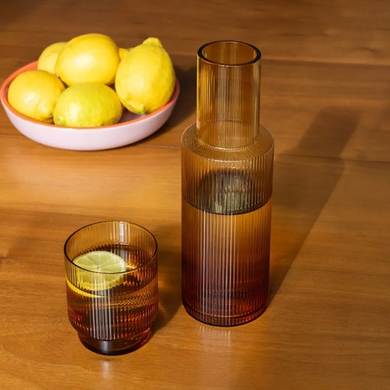 Rex London Retro ribbed glass tumbler 325ml - Amber New