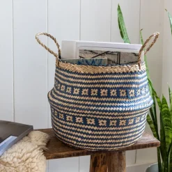 Rex London Small seagrass belly basket - Navy blue Discount