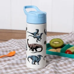 Rex London Stainless steel bottle with push button lid 500ml - Dinosaur Best