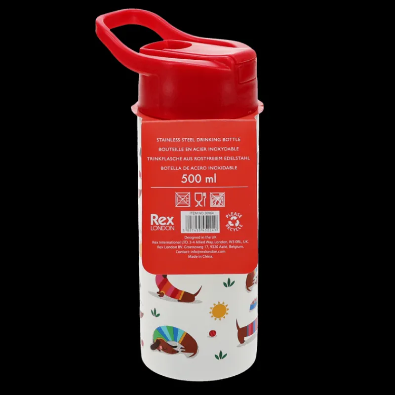 Rex London Stainless steel bottle with push button lid 500ml - Sunny Sausage Dog Online