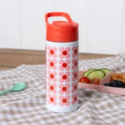 Rex London Stainless steel bottle with push button lid 500ml - Pink daisy Outlet