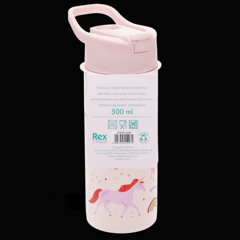 Rex London Stainless steel bottle with push button lid 500ml - Unicorn Fashion