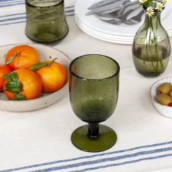 Rex London Stemmed Hand blown bubble glass - Olive green Clearance