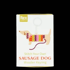 Rex London Stitch your own wooden keyring - Sausage Dog Hot