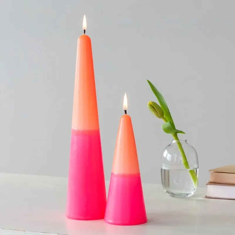 Rex London Tall two-colour cone candle - Pink-orange Clearance