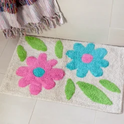 Rex London Tufted cotton bath mat - Green and pink flowers Clearance