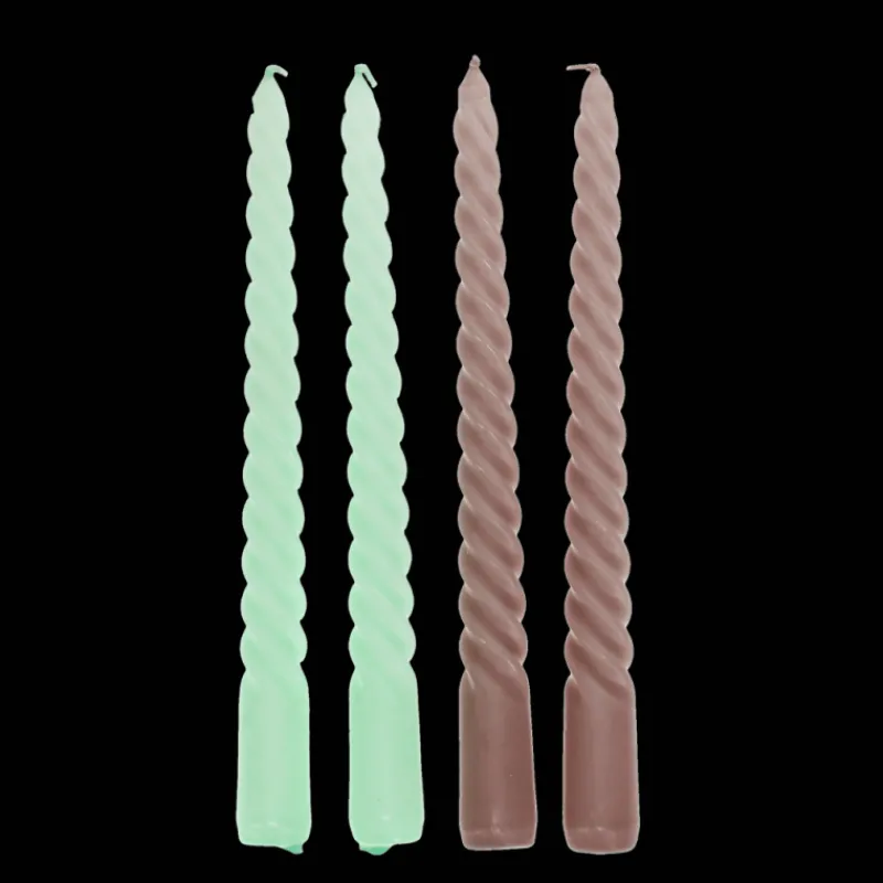 Rex London Twisted candles (pack of 4) - Mint green and taupe Discount