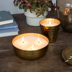 Rex London 3-wick scented candle bowl - Gold tone hammered metal Clearance