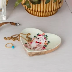 Rex London Wooden heart-shaped trinket dish - Cat New