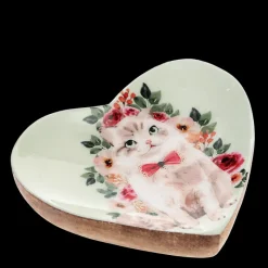 Rex London Wooden heart-shaped trinket dish - Cat New