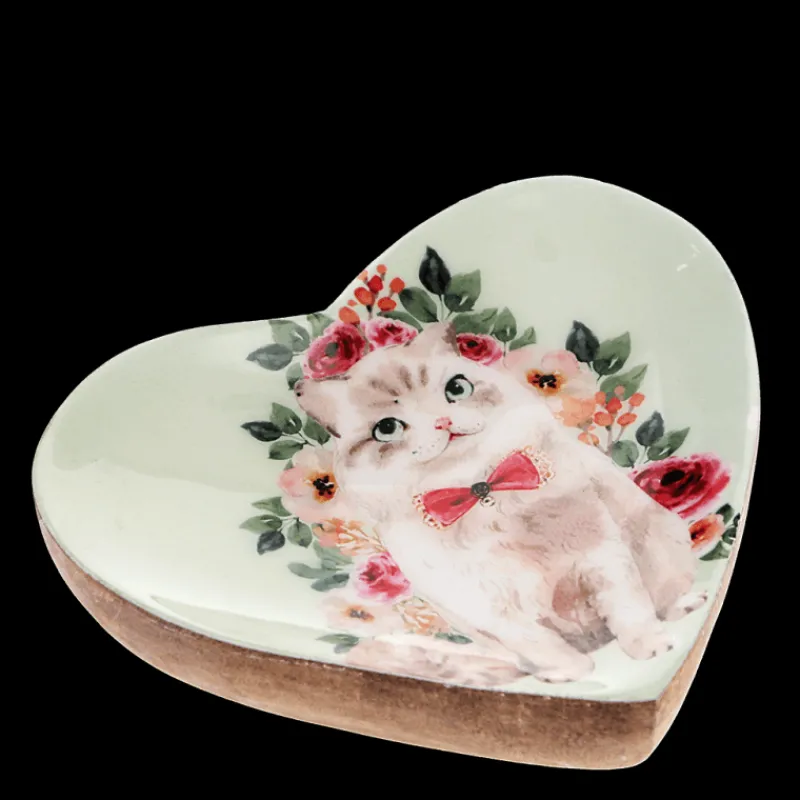 Rex London Wooden heart-shaped trinket dish - Cat New