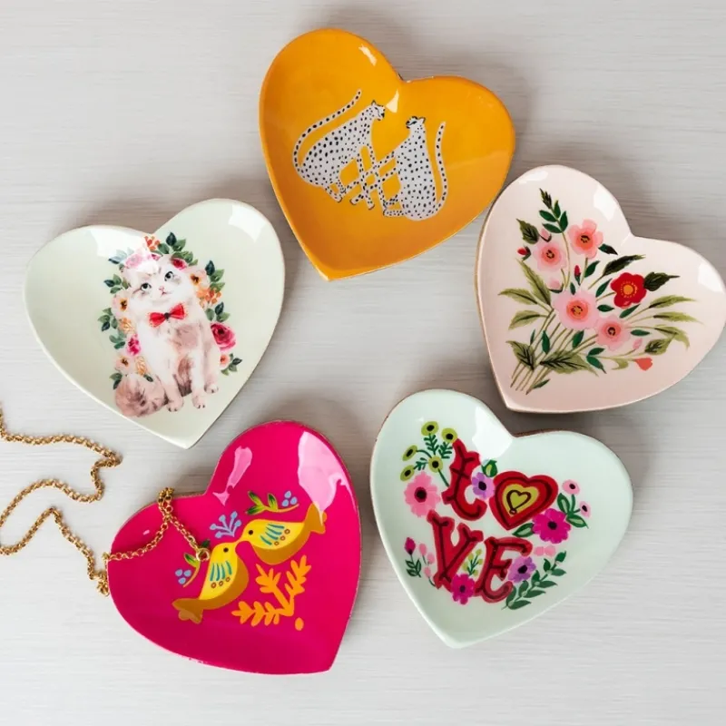 Rex London Wooden heart-shaped trinket dish - Cat New